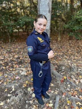 Navy Police Officer Costume with Badge and Handcuff Accessory